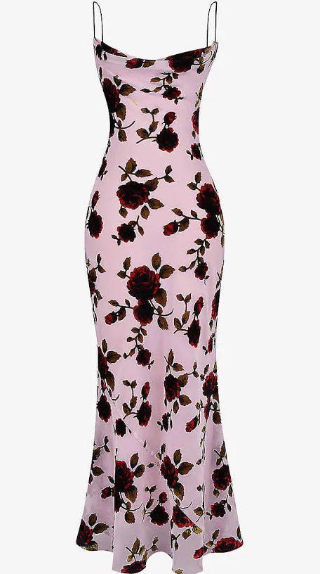 Backless Lace Up Floral Print Mesh Dress