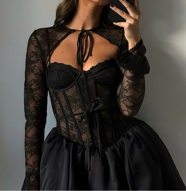 Lace Corset Puffball Mini Dress