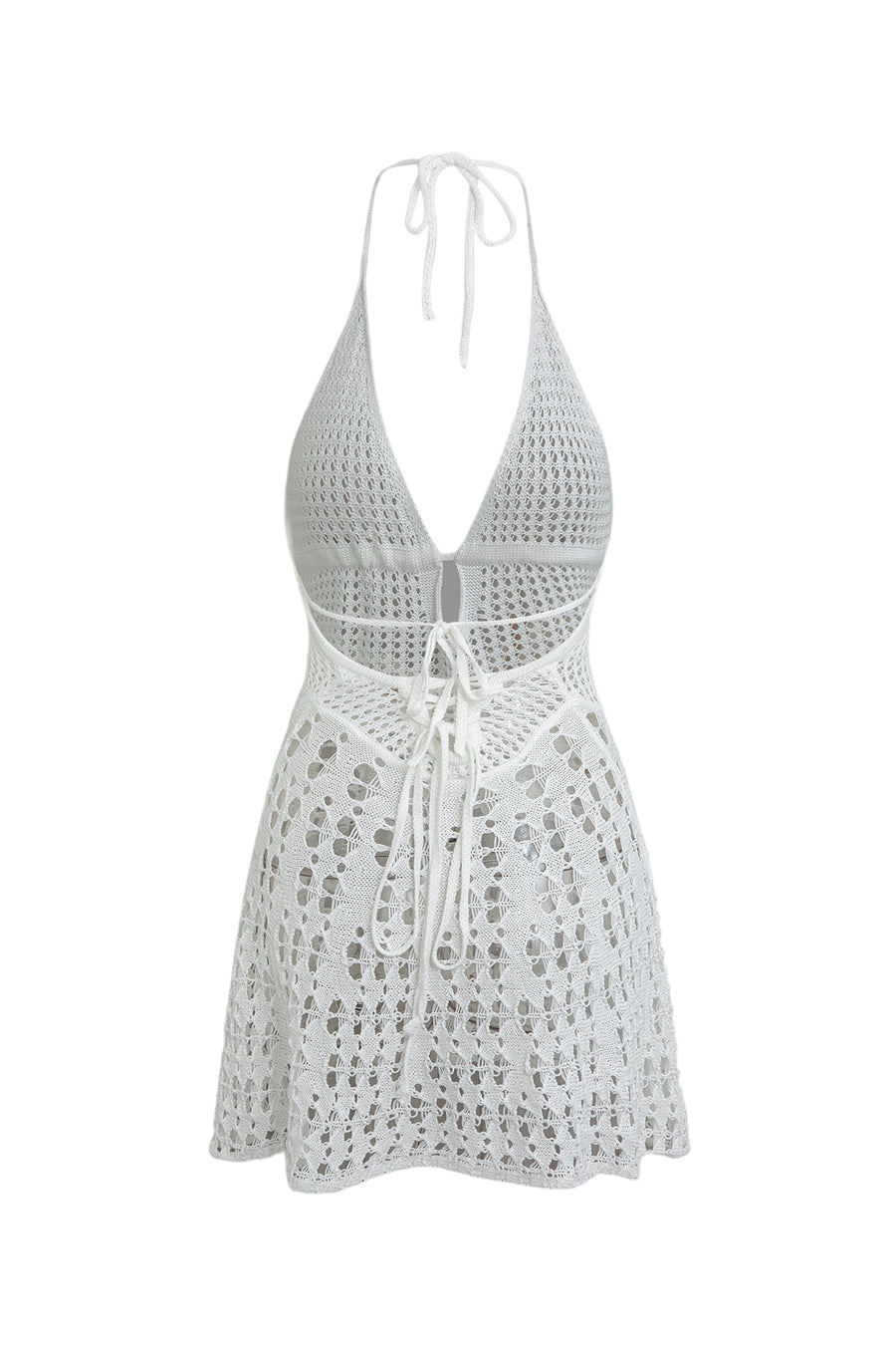 Knitted Crochet Halter Neck Mini Dress