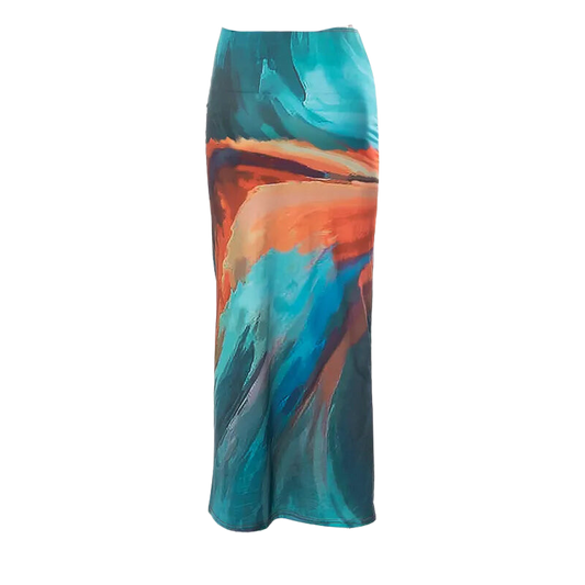 Tie Dyed Print Mesh Maxi Skirt