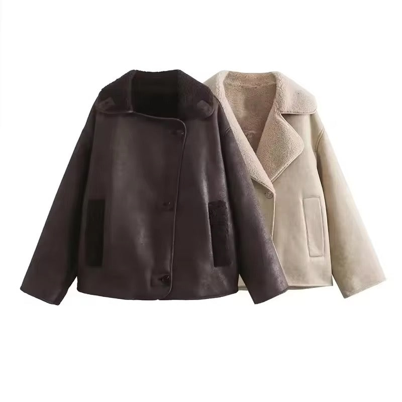 Single-Breasted Lapel Double-Sided Suede Coat