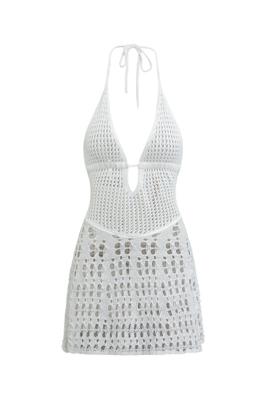 Knitted Crochet Halter Neck Mini Dress