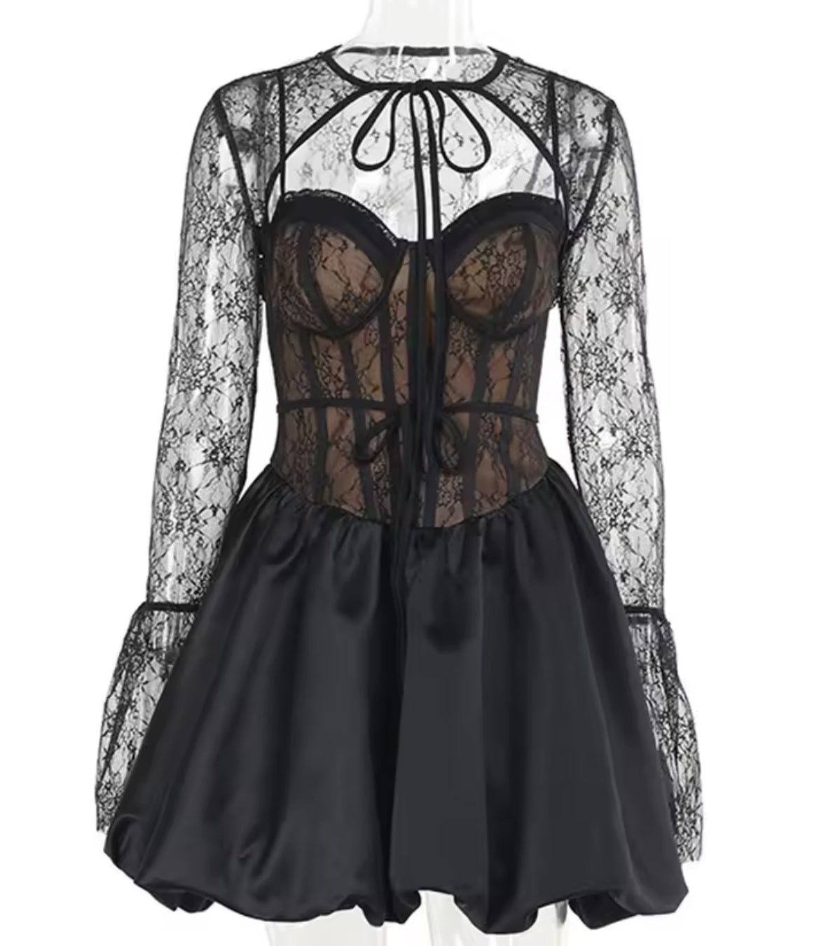 Lace Corset Puffball Mini Dress