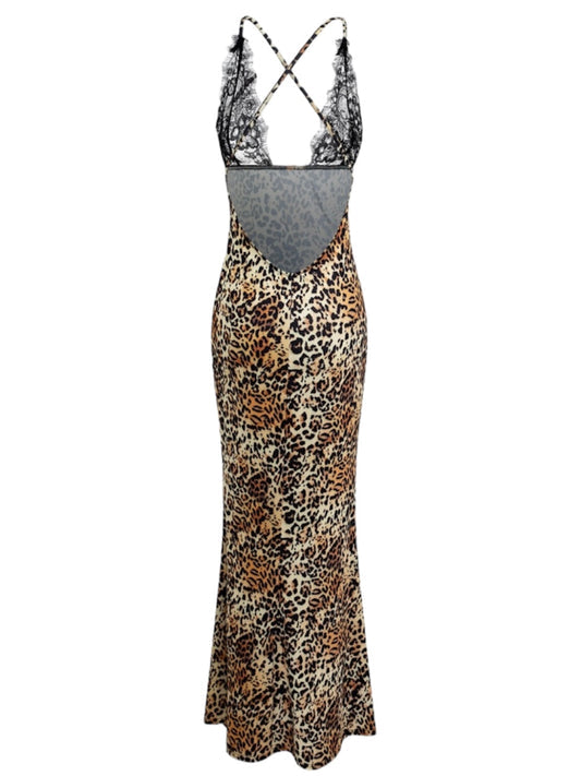 Lace And Leopard Print Maxi Dress