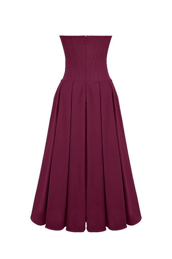 Luxe V Neck Strapless Pleated Dress