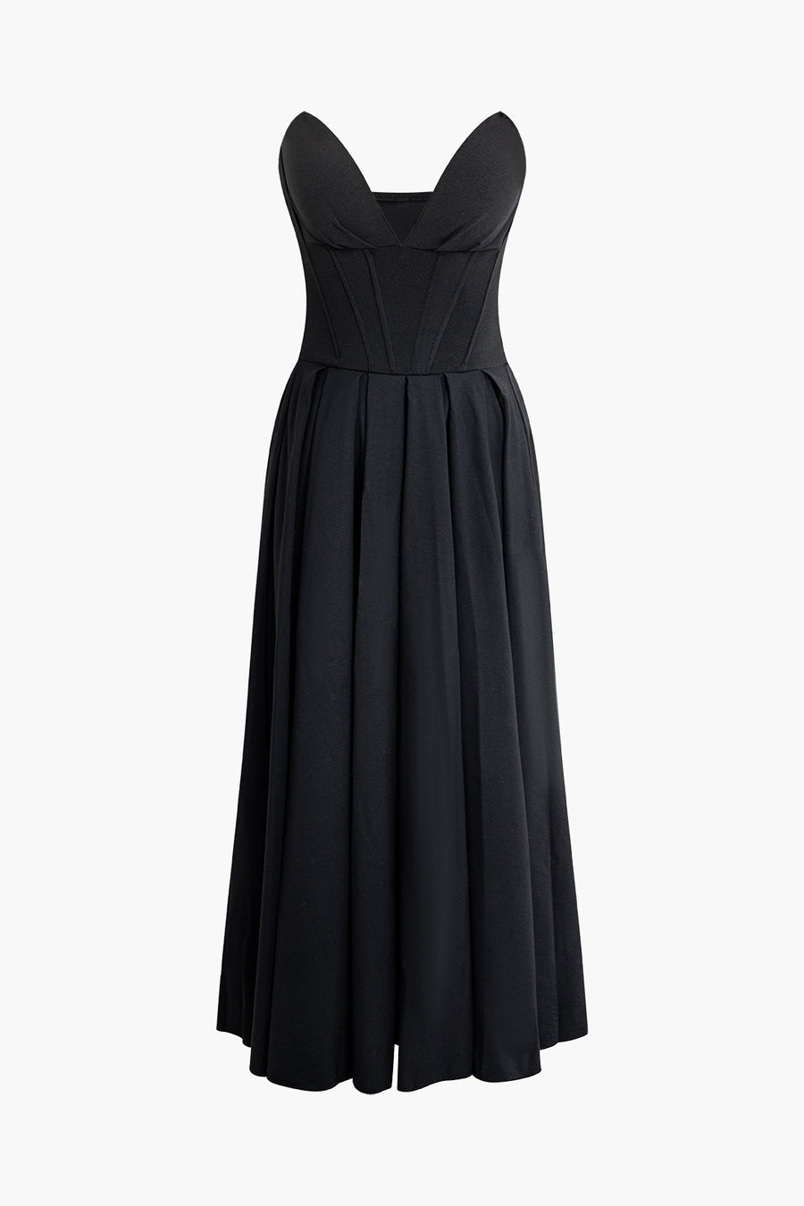 Luxe V Neck Strapless Pleated Dress