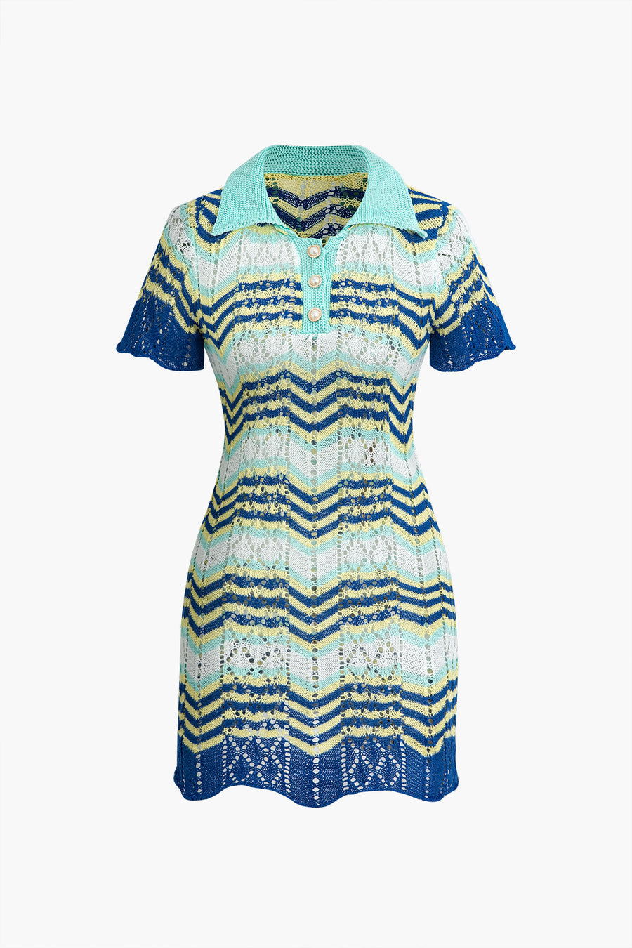 Short Sleeve Knitted Mini Polo Dress