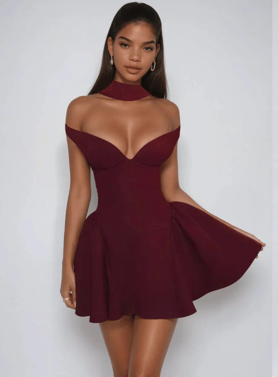 Plunge A Line Gown Sleeveless Mini Dress