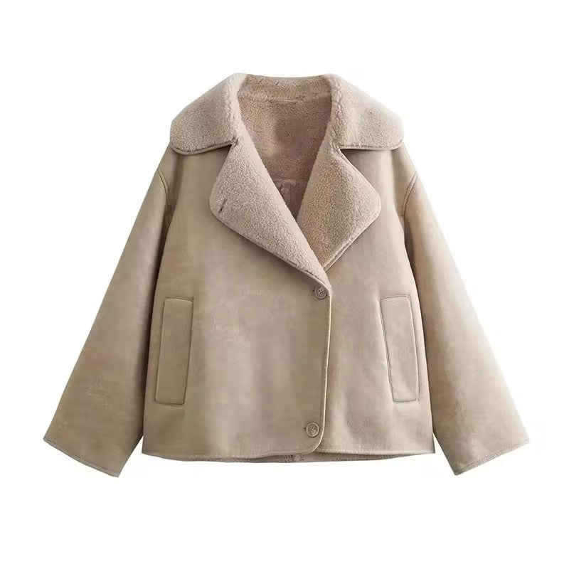 Single-Breasted Lapel Double-Sided Suede Coat