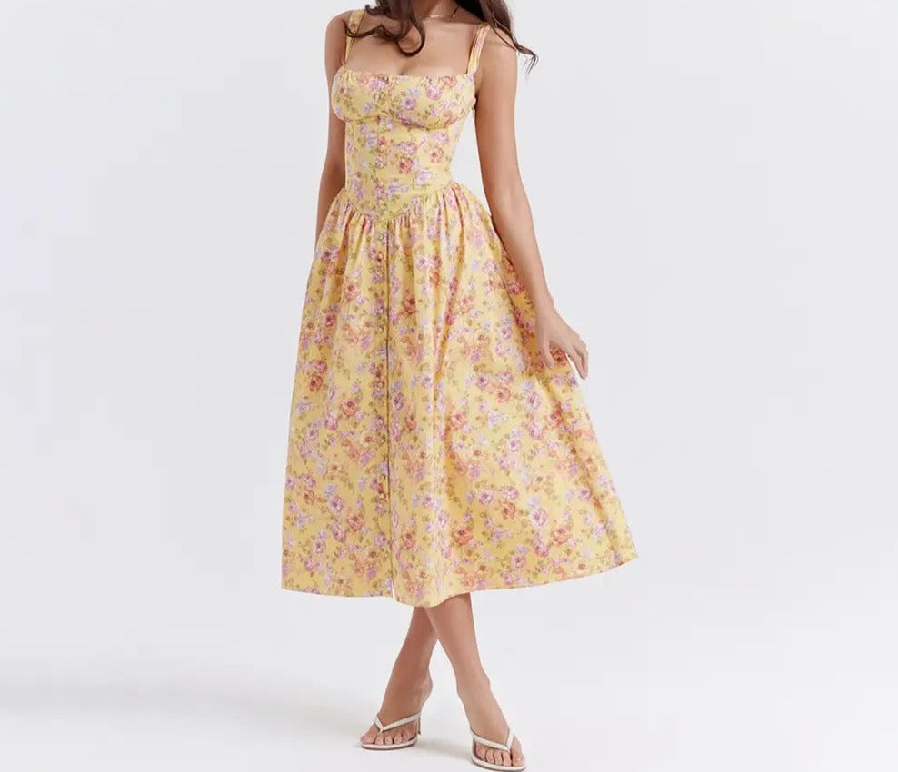 Floral Print Lace Up Midi Dress