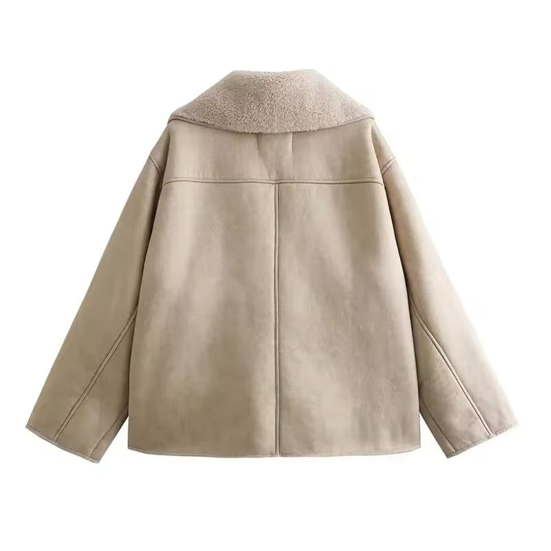 Single-Breasted Lapel Double-Sided Suede Coat