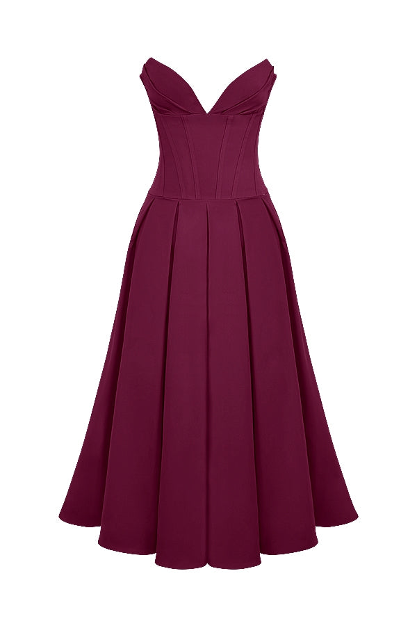 Luxe V Neck Strapless Pleated Dress