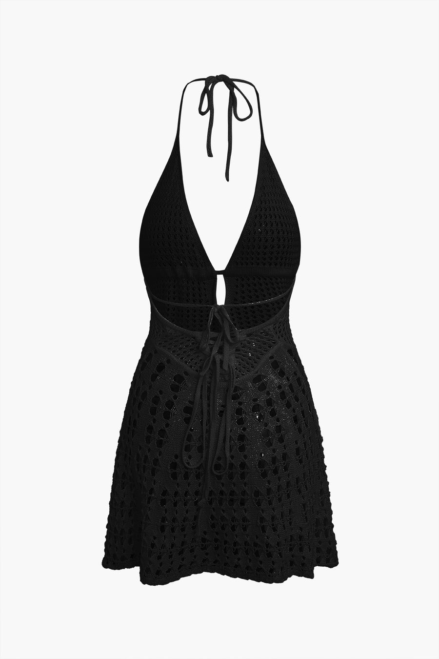 Knitted Crochet Halter Neck Mini Dress