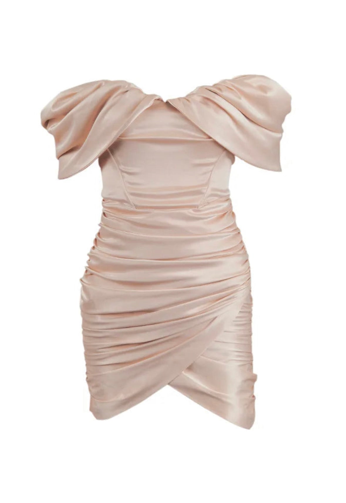 Luxe Satin Off The Shoulder Mini Bodycon Dress