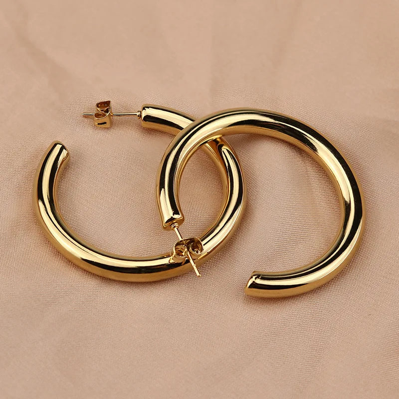 Round Steel Hoop Earrings