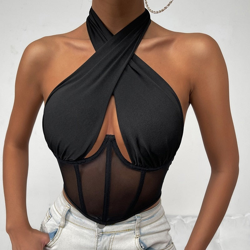 Cross Halter Corset Bustier Top