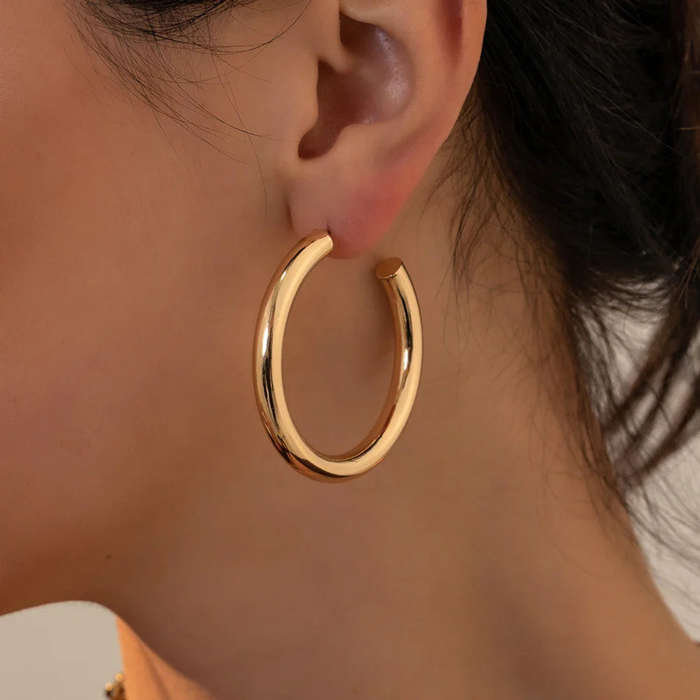 Round Steel Hoop Earrings