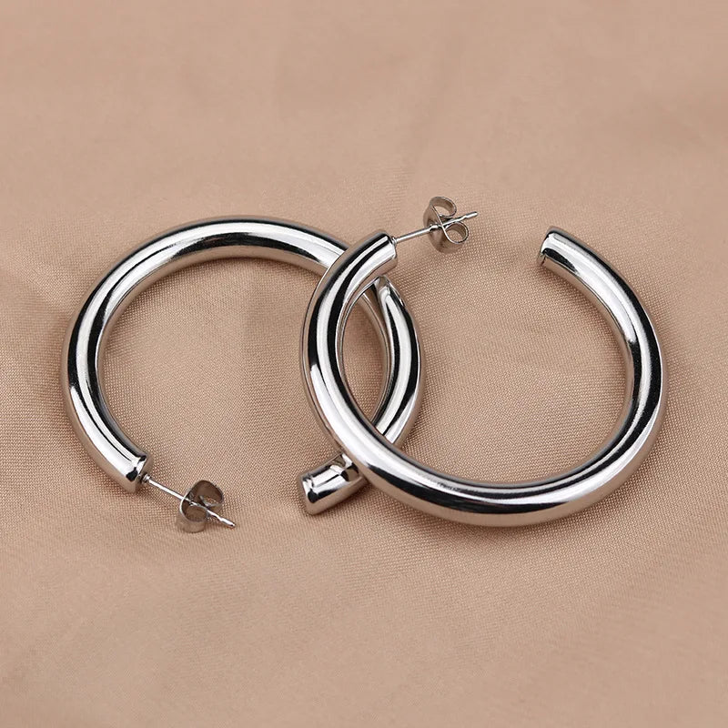 Round Steel Hoop Earrings