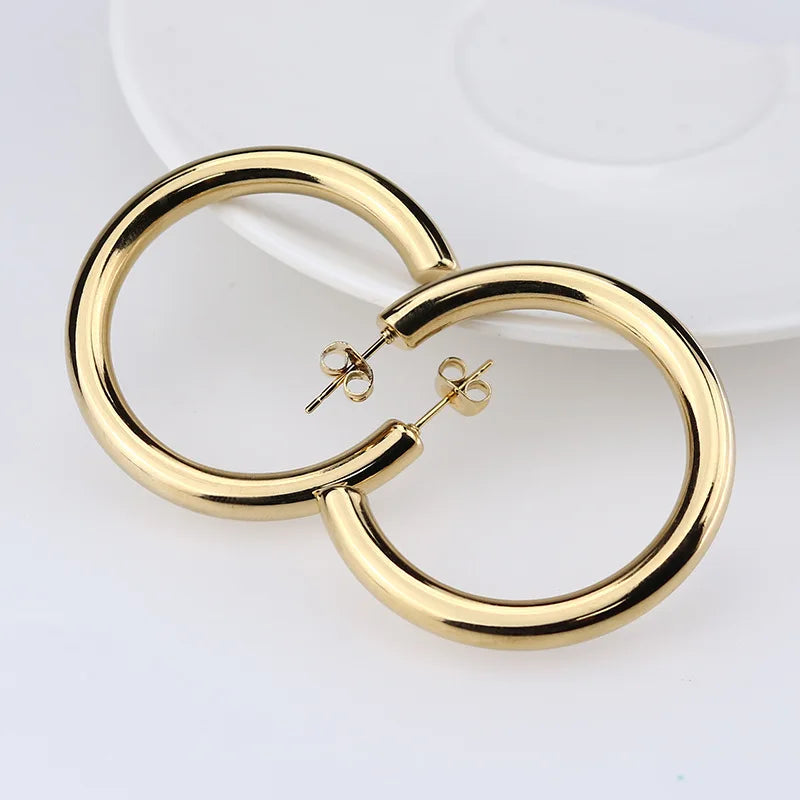 Round Steel Hoop Earrings