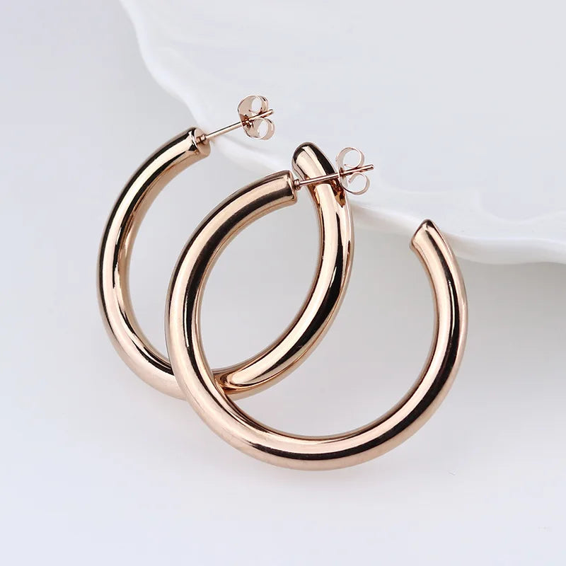 Round Steel Hoop Earrings