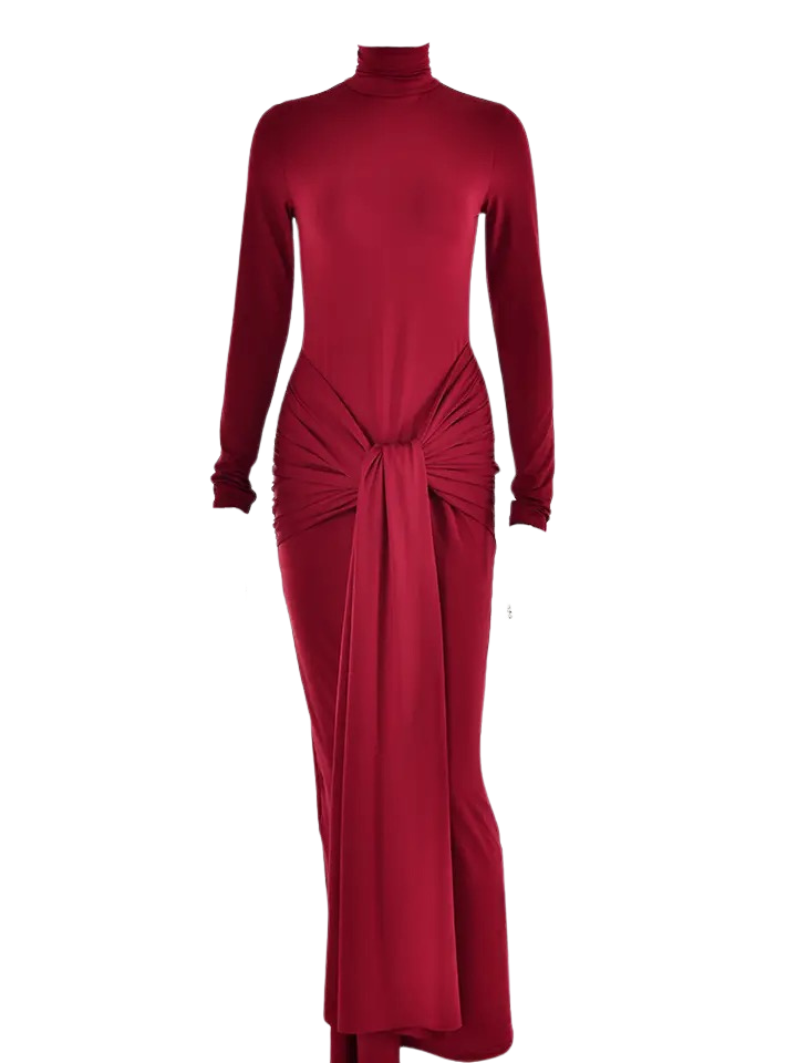 Luxe High Neck Long Sleeve Maxi Bodycon Dress