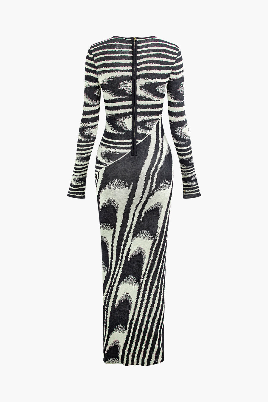 Abstract Long Sleeve Knitted Maxi Dress