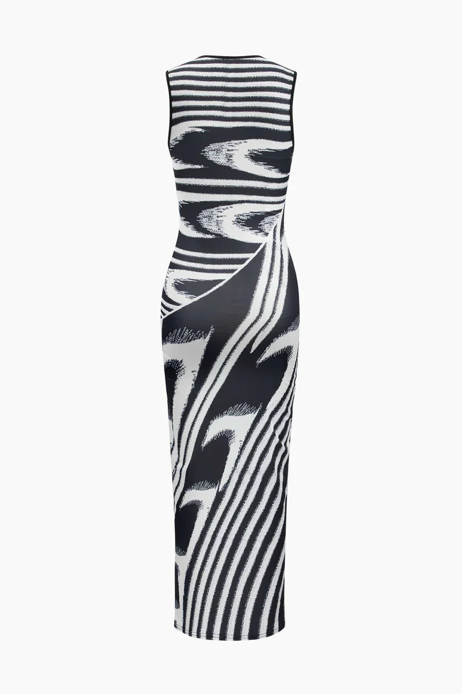 Abstract Monochrome Sleeveless Maxi Dress