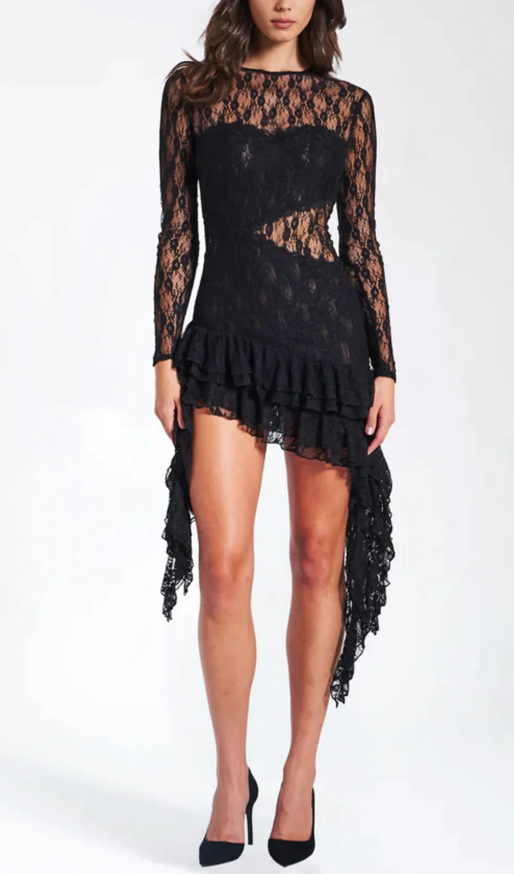 Lace Ruffle Bodycon Mini Dress