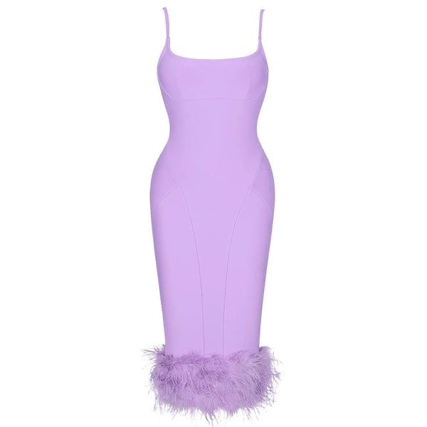 Luxe Feather Tassel Spaghetti Strap Midi Dress