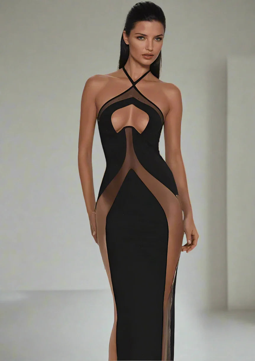 Casablanca Hollow Out Mesh Bodycon Maxi Dress