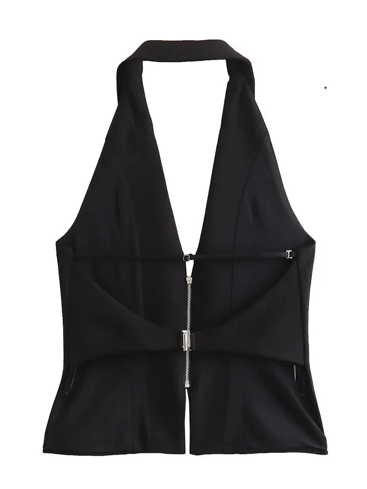 Backless Strapless Halter Zipper Top