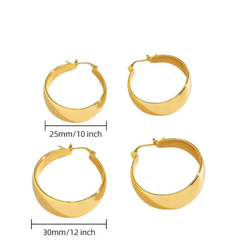 Stainless Steel Gold Plated Wide Hoop Earrings