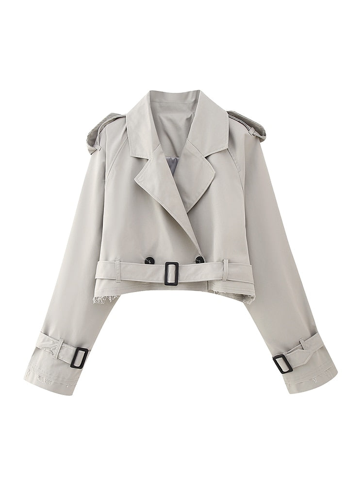 Cropped Belted Trench Jacket