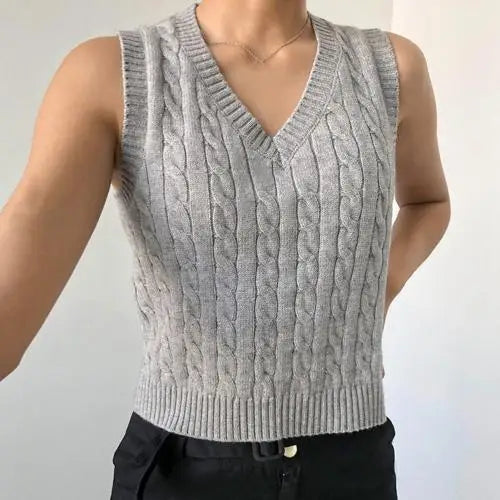 Sweater V-Neck Retro Style Sleeveless Pullover