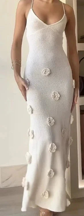 3D Flower V-Neck Maxi Dress