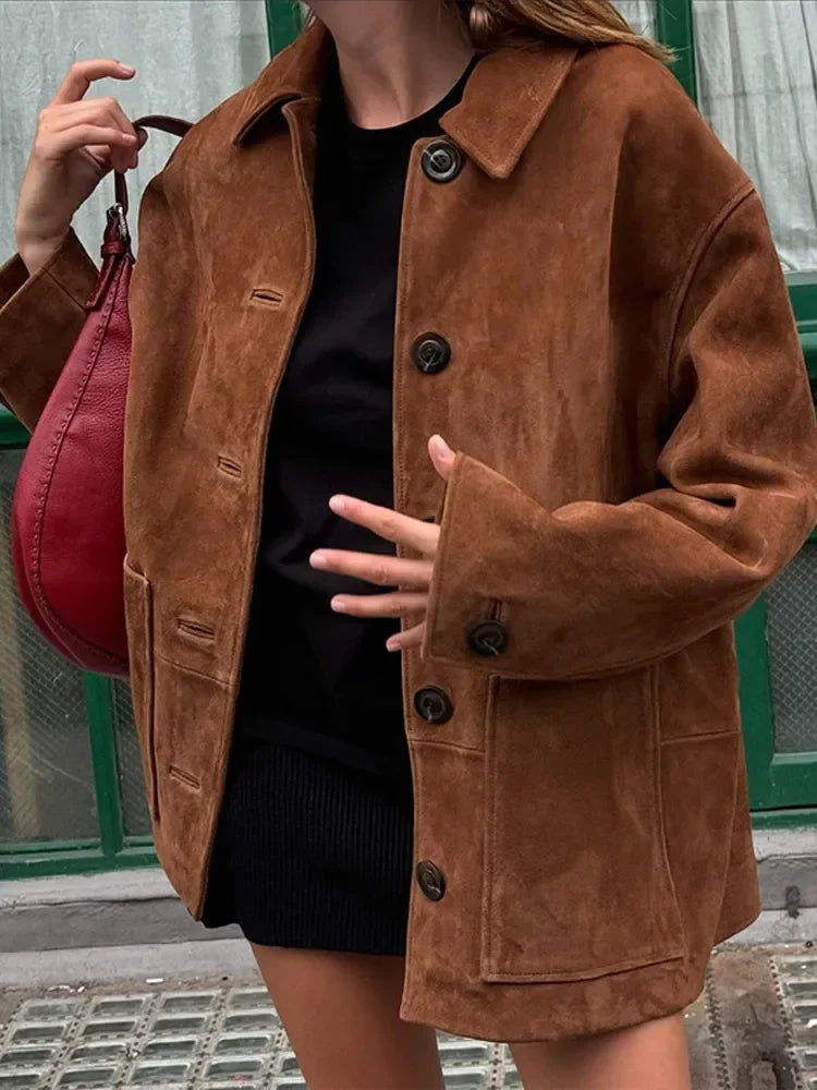 Vintage Brown Lapel Pocket Blazer Jacket