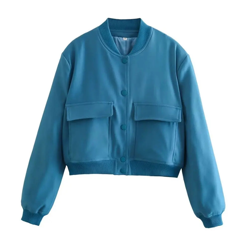 Pocketed Bomber Button Jacket