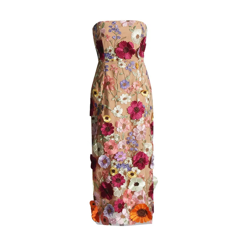 Suzy Mesh Midi 3D Flower Dress