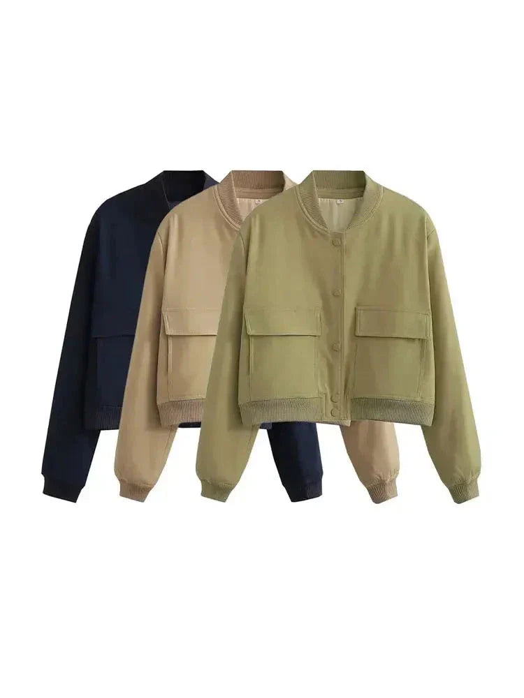 Pocketed Bomber Button Jacket