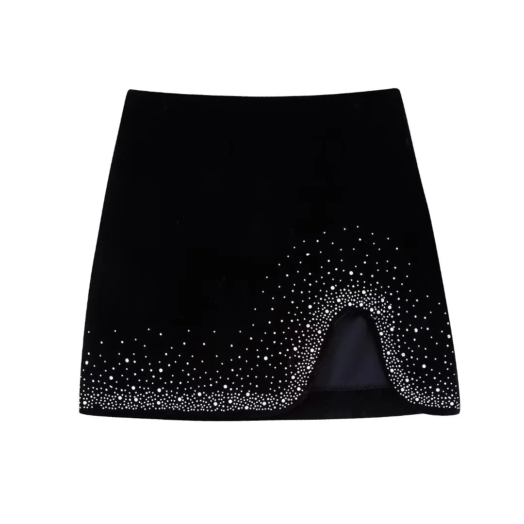 Sequined Velvet Mini Skirt