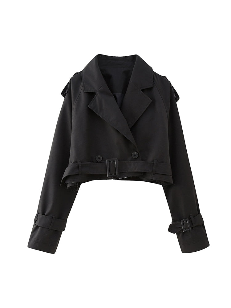 Cropped Belted Trench Jacket