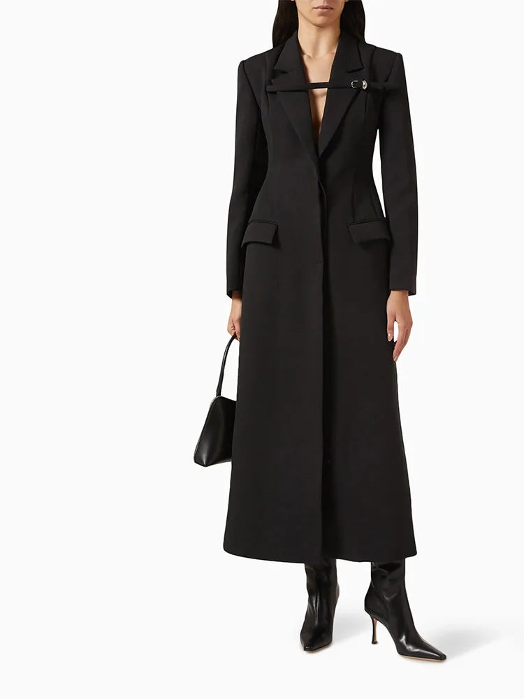 Belted Collar Maxi Tunic Trench Coat