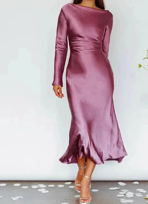 Bodycon Long Sleeve Satin Maxi Dress