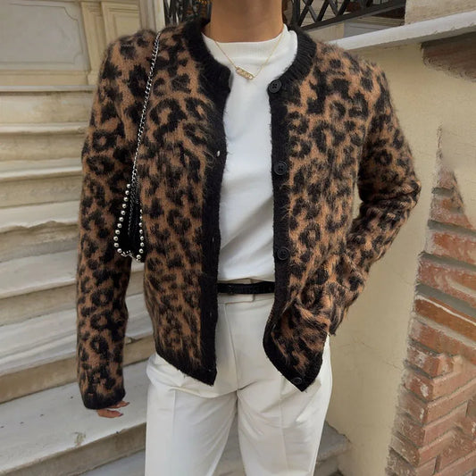 Retro Leopard Knitted Cardigan