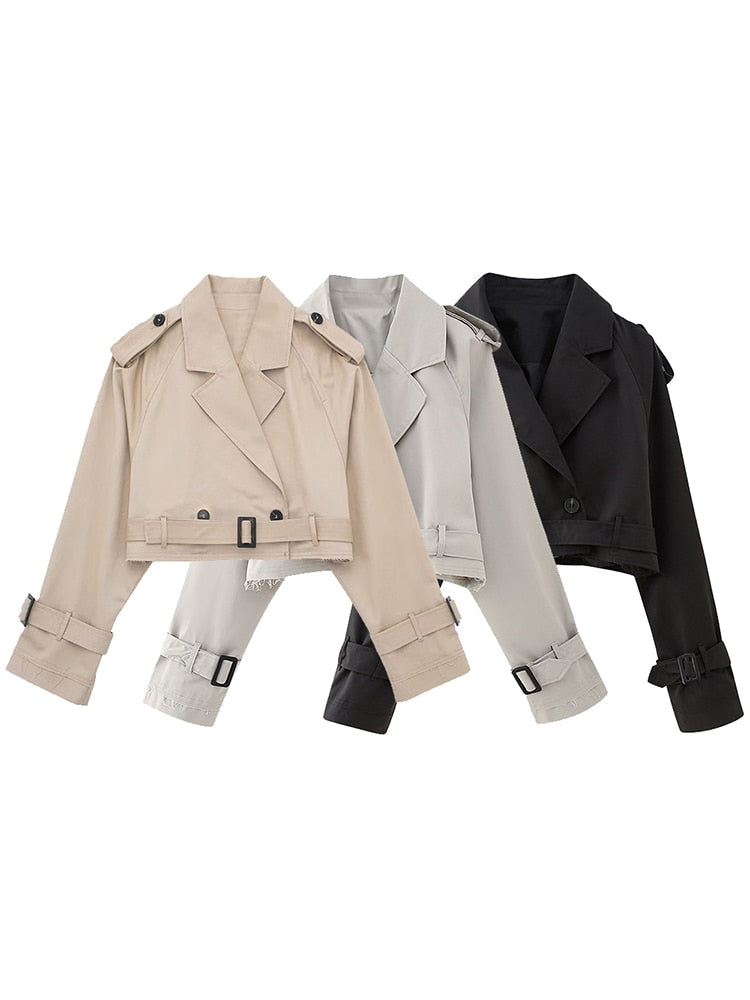 Cropped Belted Trench Jacket