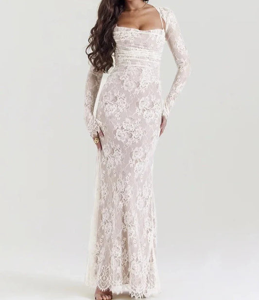 Elegant Lace Long Sleeve Maxi Dress