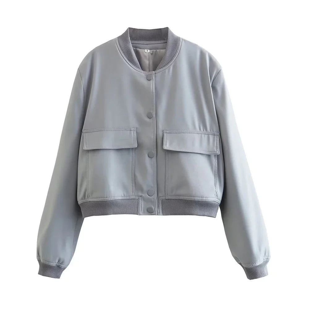 Pocketed Bomber Button Jacket