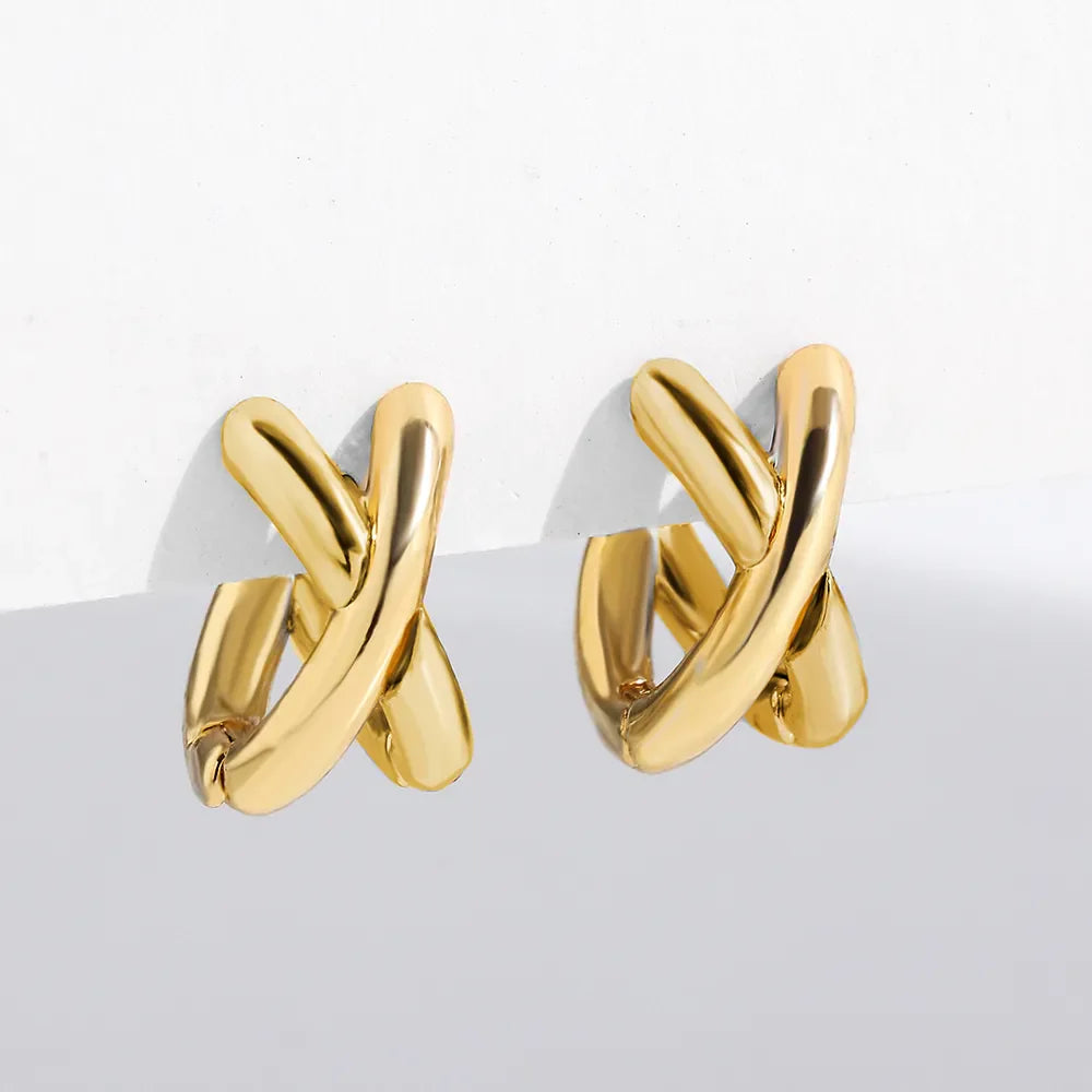 Gold Plated Silver/ Gold Metal Criss-cross Earrings