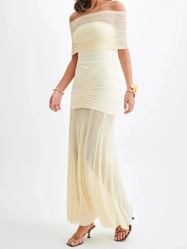 Off-Shoulder Maxi Mesh Wrap Sleeve Dress