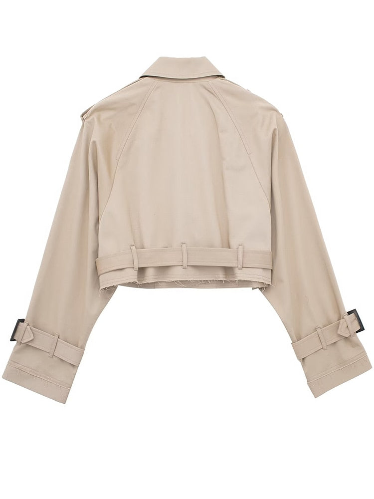 Cropped Belted Trench Jacket